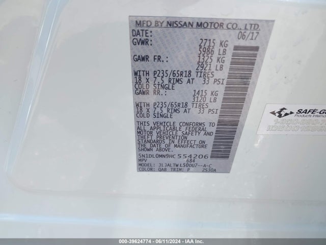 Infiniti QX60 2017 5N1DL0MN9HC554206 Image 9