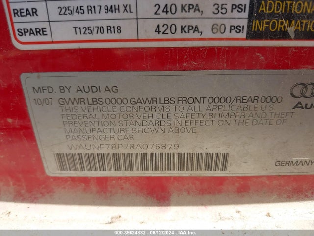 2008 AUDI A3 WAUNF78P78A076879 Photo 8