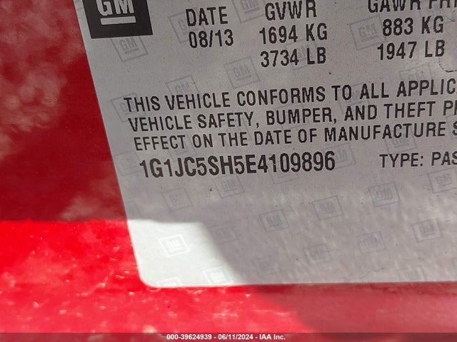 Chevrolet Sonic Lt Auto 2014 1G1JC5SH5E4109896 Image 9