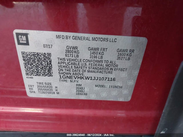 Chevrolet Traverse 3lt 2018 1GNEVHKW1JJ107116 Image 9