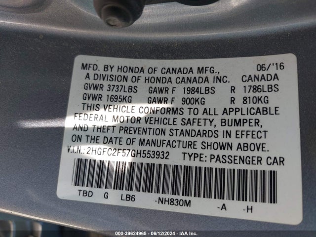 Honda Civic Lx 2016 2HGFC2F57GH553932 Image 9
