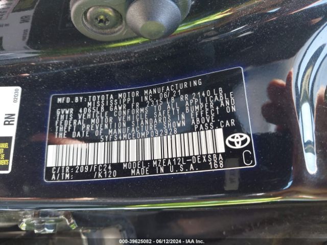 5YFS4MCE0MP092928 Toyota Corolla Se Apex Edition