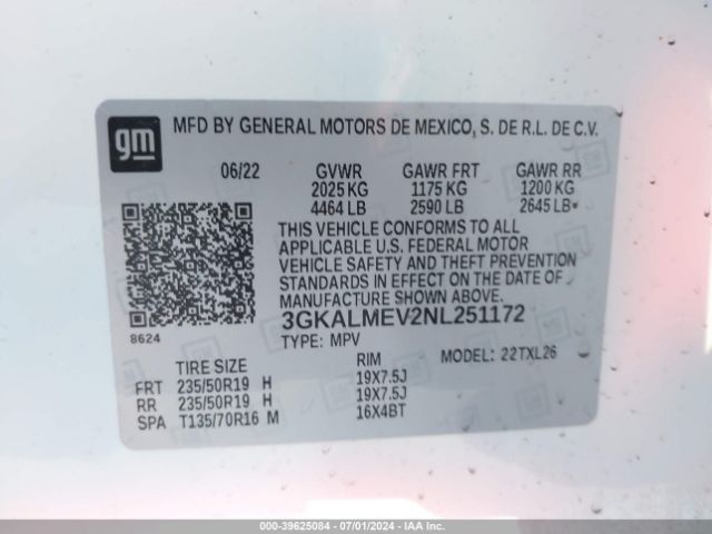 3GKALMEV2NL251172 GMC Terrain Fwd Sle