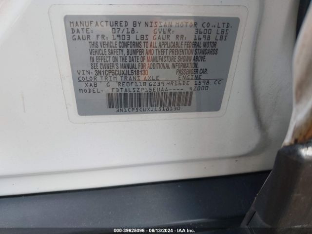 3N1CP5CUXJL518130 Nissan KICKS SV