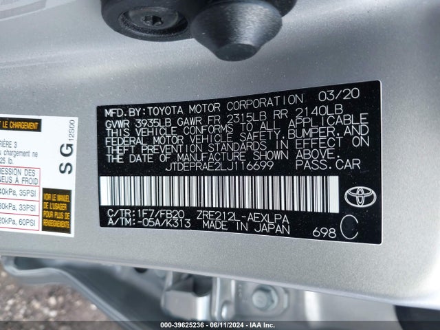 Toyota COROLLA LE 2020 JTDEPRAE2LJ116699 Image 9