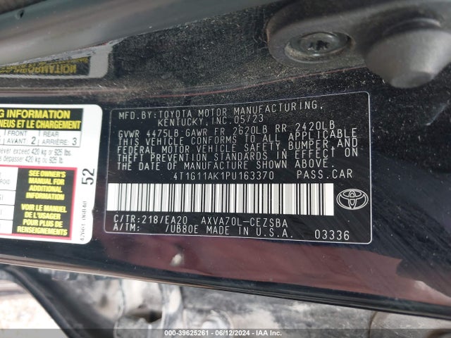 Toyota CAMRY SE 2023 4T1G11AK1PU163370 Image 9