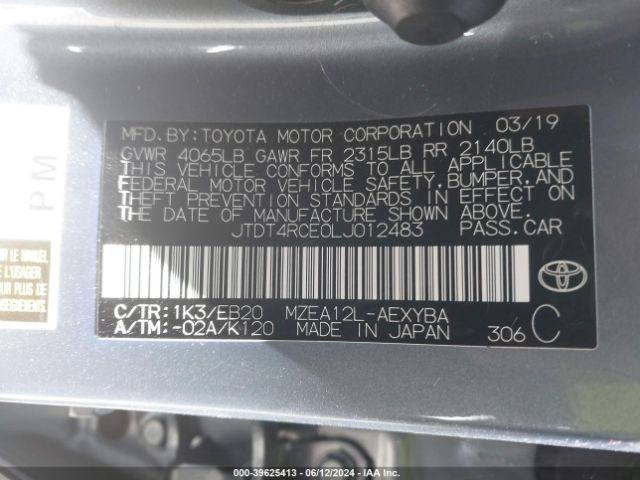 JTDT4RCE0LJ012483 Toyota Corolla Xse