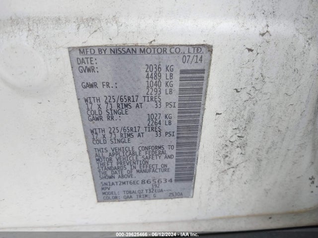 Nissan ROGUE SV 2014 5N1AT2MT6EC865634 Image 9