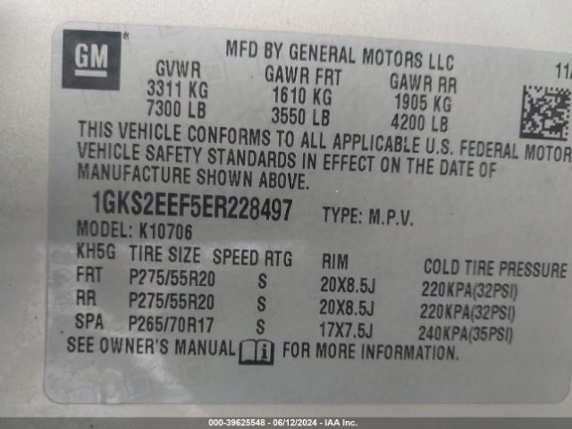 1GKS2EEF5ER228497 GMC YUKON DENALI