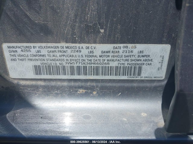 Aukcja sprzedaży 2006 Volkswagen Jetta Tdi, vin: 3VWST71K36M660268, numer aukcji: 39625561