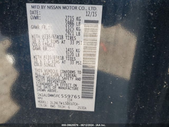 5N1AL0MM5FC559765 Infiniti QX60