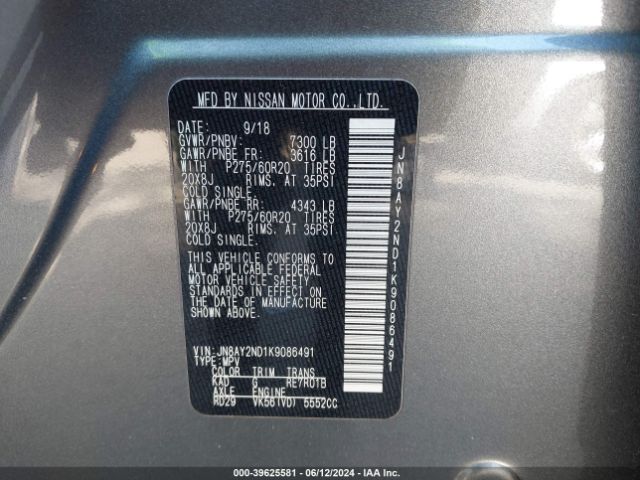 JN8AY2ND1K9086491 Nissan Armada Sl