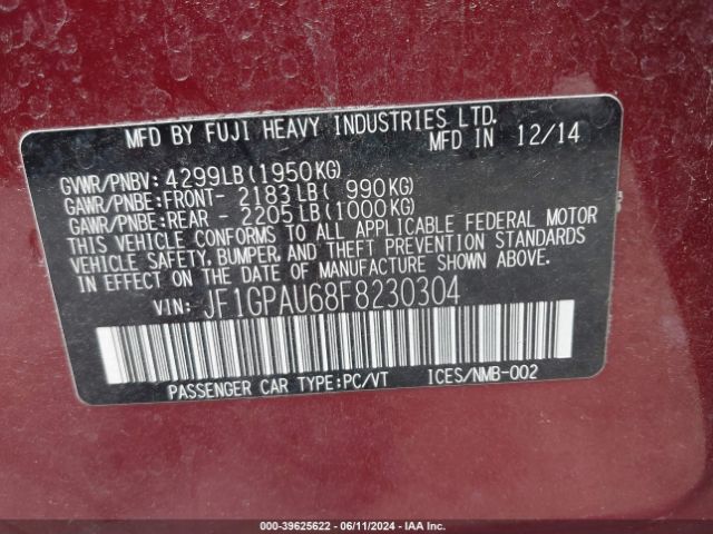JF1GPAU68F8230304 Subaru Impreza 2.0i Sport Premium
