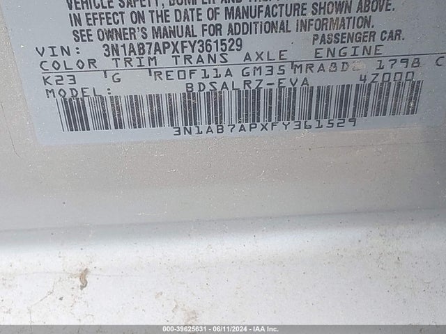 Nissan SENTRA SR 2015 3N1AB7APXFY361529 Image 9
