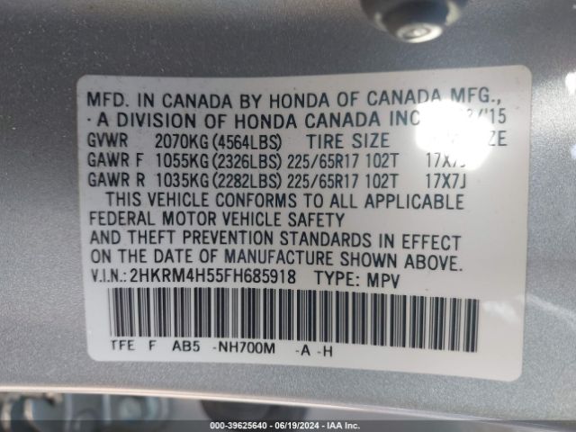 2HKRM4H55FH685918 Honda CR-V EX