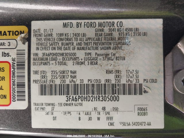 Ford FUSION SE 2017 3FA6P0HD2HR305000 Image 9