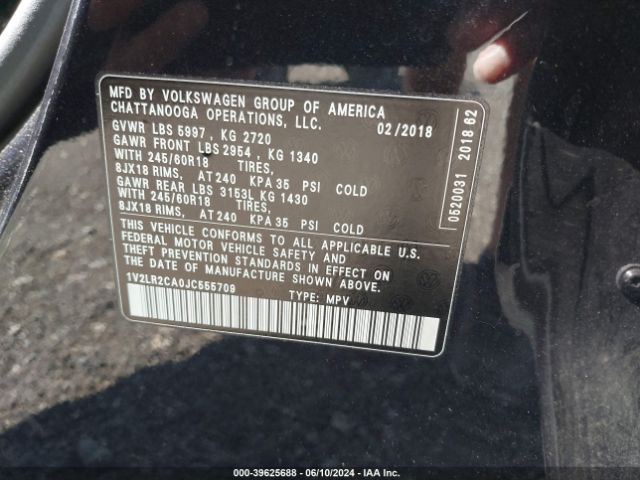 1V2LR2CA0JC555709 Volkswagen Atlas 3.6l V6 Se/3.6l V6 Se W/technology