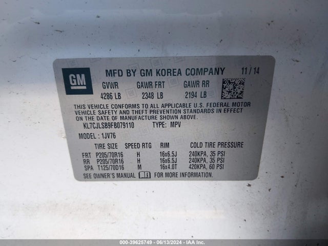 Chevrolet Trax Lt 2015 KL7CJLSB9FB079110 Image 9