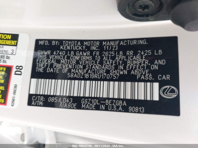 58ADZ1B19RU170757 Lexus ES 350