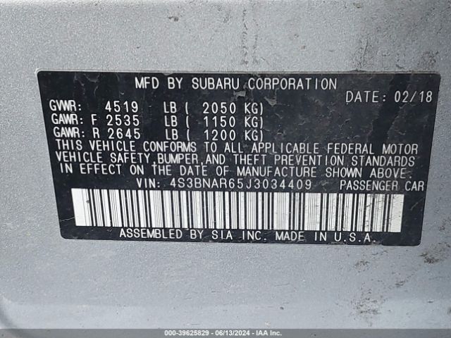 4S3BNAR65J3034409 Subaru Legacy 2.5i Sport
