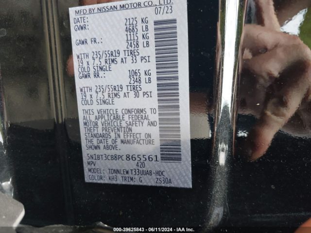 5N1BT3CB8PC865561 Nissan Rogue Sl Intelligent Awd