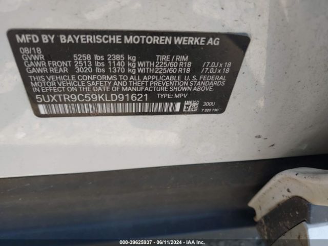 5UXTR9C59KLD91621 BMW X3 Xdrive30i