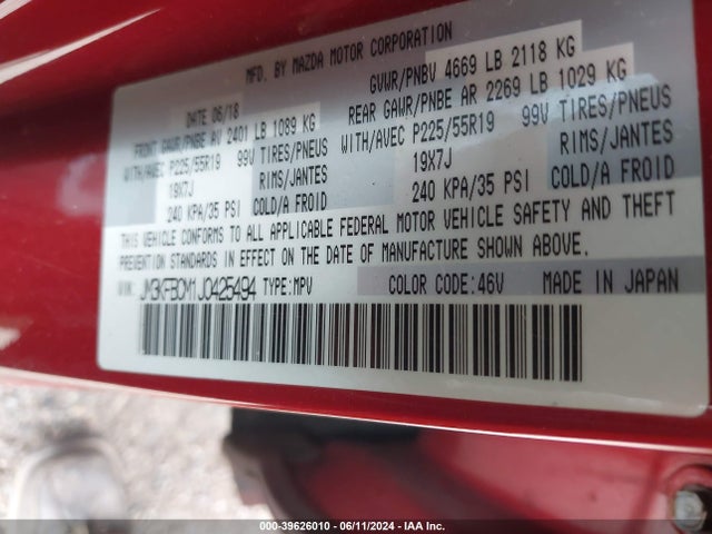 JM3KFBCM1J0425494 Mazda Cx-5 Touring