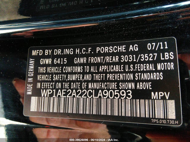 2012 PORSCHE CAYENNE HYBRID WP1AE2A22CLA90593 Photo 8