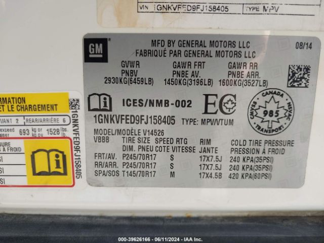 1GNKVFED9FJ158405 Chevrolet Traverse Ls