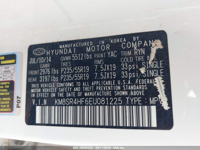 Hyundai Santa Fe Limited 2014 KM8SR4HF6EU081225 Image 9