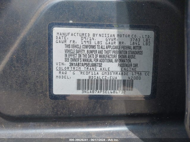 Nissan SENTRA S 2014 3N1AB7AP5EL686732 Image 9