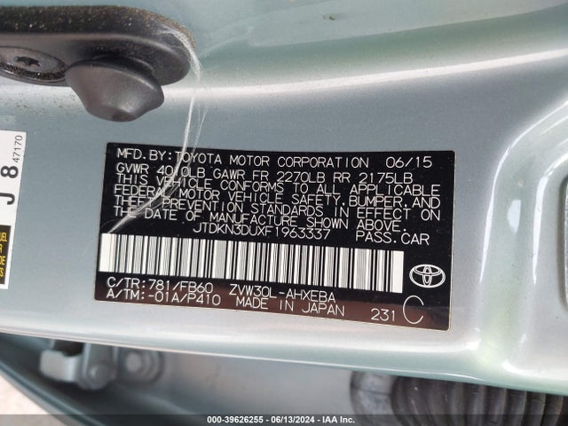 Toyota Prius Two 2015 JTDKN3DUXF1963337 Image 9