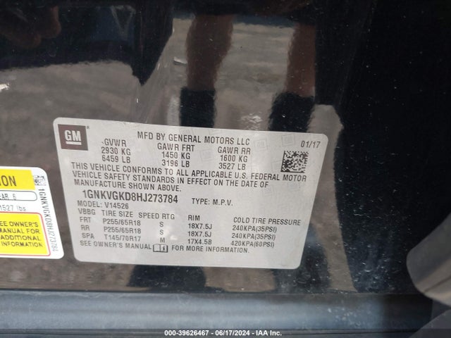 Chevrolet Traverse 1lt 2017 1GNKVGKD8HJ273784 Image 9