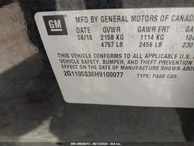 Chevrolet IMPALA 1LT 2017 2G1105S36H9100977 Image 9