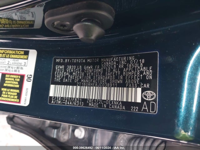 Toyota COROLLA LE 2018 2T1BURHE8JC038911 Image 9