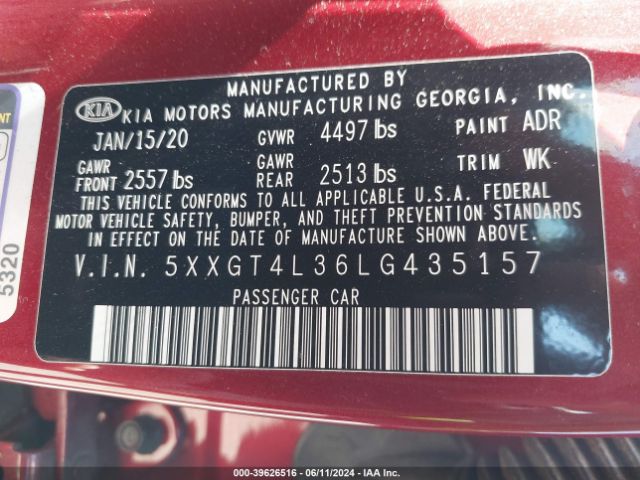 5XXGT4L36LG435157 KIA Optima Se
