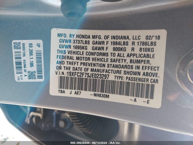 Honda CIVIC EX 2018 19XFC2F75JE023297 Image 9