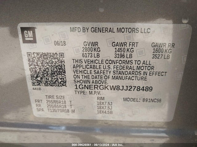 Chevrolet Traverse 1lt 2018 1GNERGKW8JJ278489 Image 9