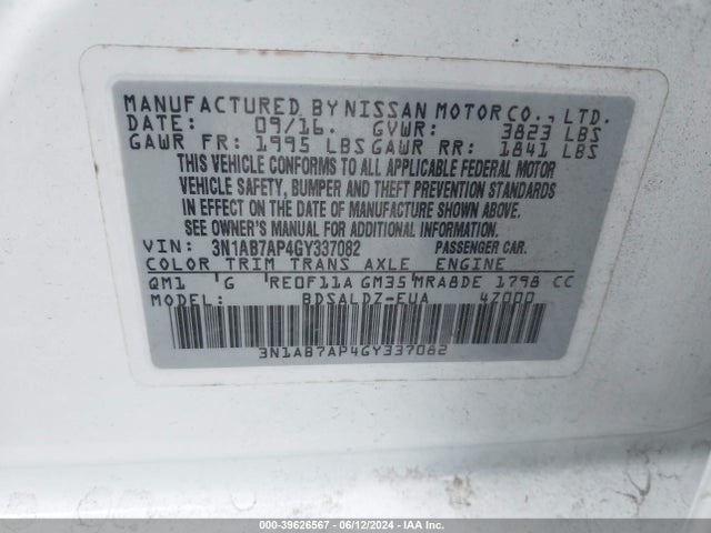 Nissan SENTRA SV 2016 3N1AB7AP4GY337082 Image 9