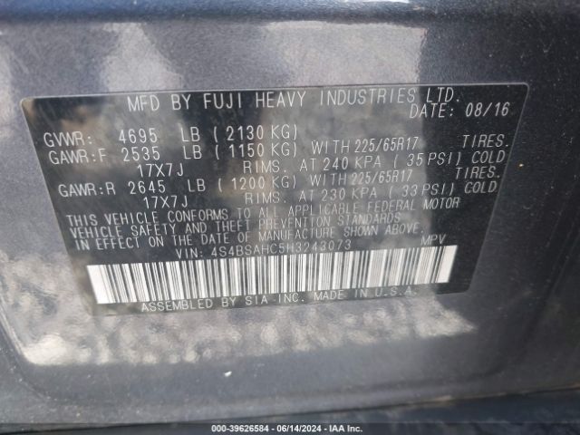 4S4BSAHC5H3243073 Subaru Outback 2.5i Premium