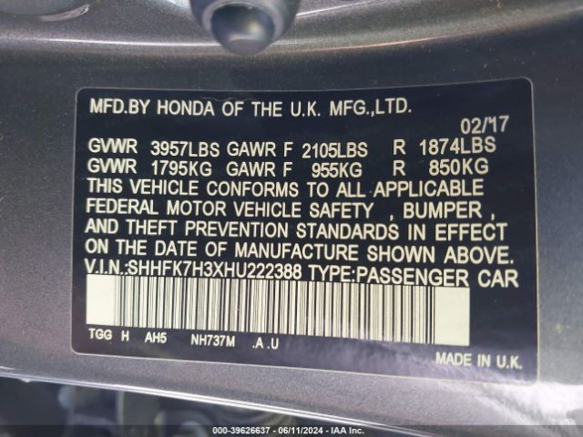 SHHFK7H3XHU222388 Honda Civic Lx