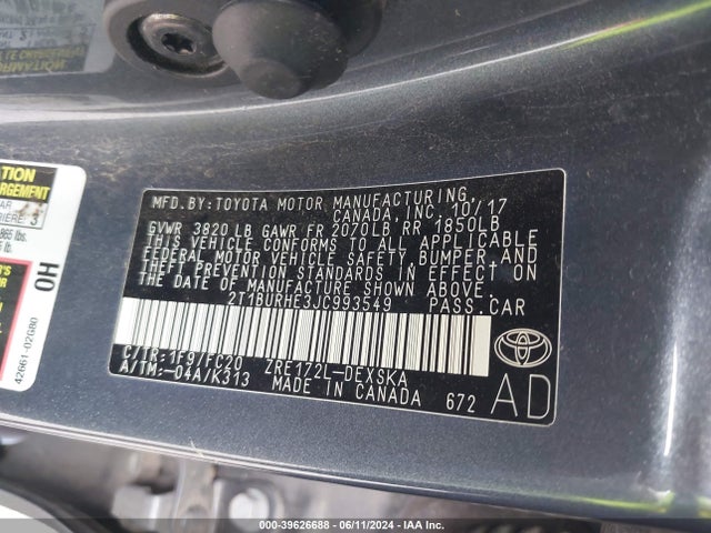 Toyota COROLLA SE 2018 2T1BURHE3JC993549 Image 9