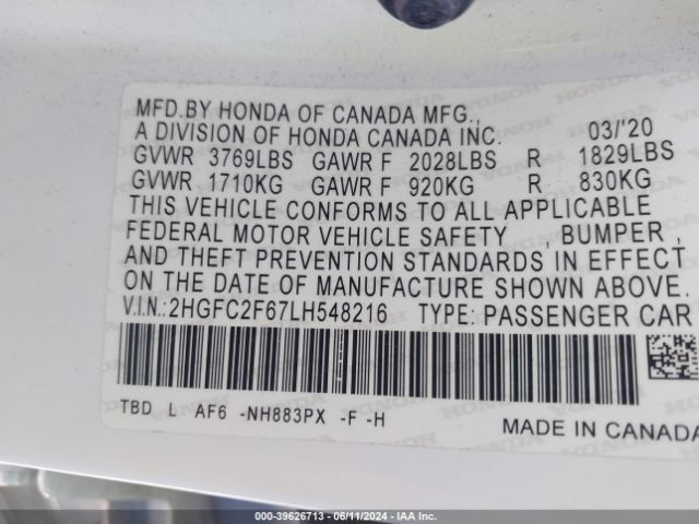 2HGFC2F67LH548216 Honda Civic Lx