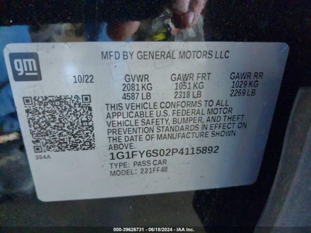 1G1FY6S02P4115892 Chevrolet Bolt Euv Fwd Lt