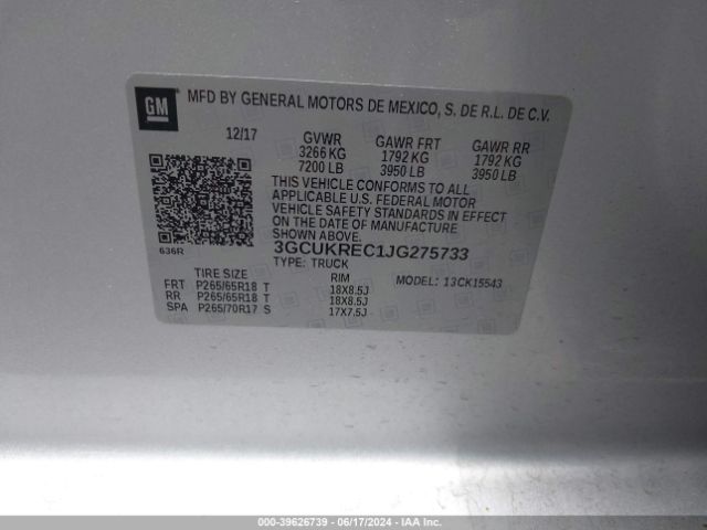 3GCUKREC1JG275733 Chevrolet Silverado 1500 2lt