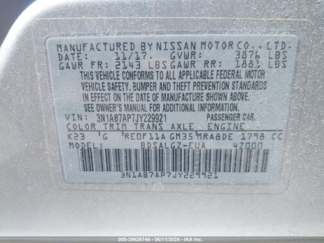3N1AB7AP7JY229921 Nissan SENTRA SL