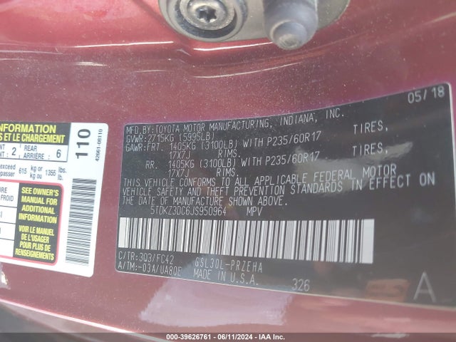 Toyota Sienna Le 8 Passenger 2018 5TDKZ3DC6JS950964 Image 9