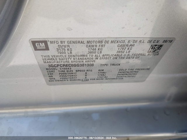 Chevrolet Silverado 1500 1lt 2016 3GCPCREC8GG381308 Image 9