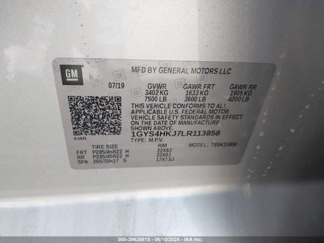 1GYS4HKJ7LR113858 Cadillac Escalade Esv 4wd Luxury