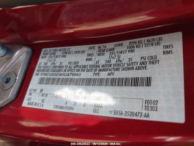 Ford ESCAPE SE 2017 1FMCU0GD4HUA79943 Image 9